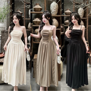 Đầm hai dây body nhún ly dáng dài nhẹ nhàng nữ tính - M124