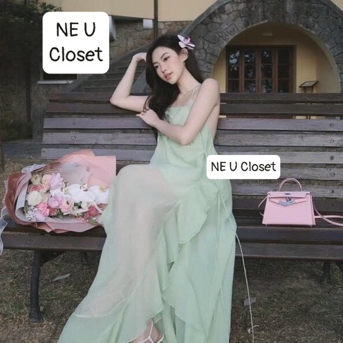 [HÀNG LOẠI 1] Váy maxi cổ yếm váy cổ yếm đầm maxi đầm cổ yếm váy dáng dài đầm dáng dài váy tua rua đ