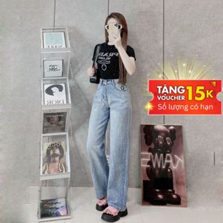 Quần ống rộng jean ELWYN quần jean ống suông basic 2 màu xanh nhạt, đen ánh rêu size S M L SPG7