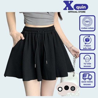 Chân váy xoè dáng ngắn lưng thun rút dây eo Xquin, Chân váy trơn dáng chữ A phong cách basic có lót quần