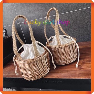 [SIÊU XINH] Túi cói xách tay dây rút miệng phong cách Nhật - Hàn, có 2 size - Lucky Girl shop NHA TRANG