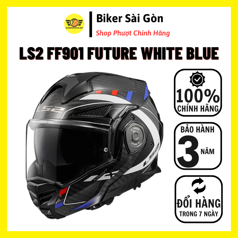 Mũ Bảo Hiểm Fullface Lật Hàm 180độ LS2 FF901 Advant X CARBON Future White Blue - Biker Sài Gòn