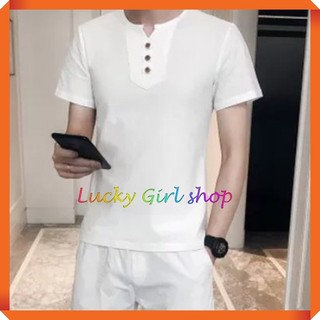 [BIG SIZE ĐẾN 120KG] Áo Kiểu Nam Xô Cotton Basic Tay Ngắn Form Rộng Mỏng Mát Phong Cách Âu Mỹ Hàn Size S-4XL -Lucky Girl