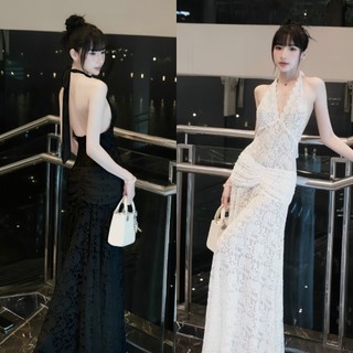 BIGSIZE HIẾU HIẾU (55-95KG) - Đầm body ren hoa dáng dài cổ yếm dự tiệc sang chảnh và gợi cảm