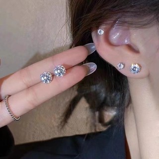 1 đôi bông tai nụ đá tròn khuyên tai titan không gỉ