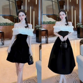 BIGSIZE HIẾU HIẾU (55-95KG) - Đầm thiết kế dự tiệc trễ vai phối viền hoa sang chảnh