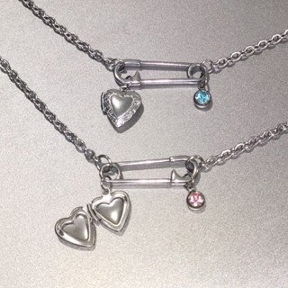 Vòng cổ SAFETY PIN ghim băng tháng sinh phối Secret Heart mini lồng ảnh thép không gỉ - SIREN