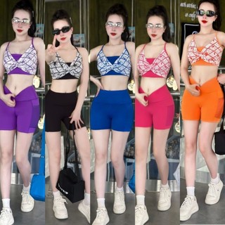 Bộ đồ đùi họa tiết tập gym yoga aerobic kèm mút có túi