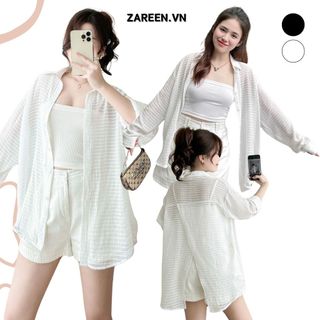 Zareen | áo sơ mi voan sọc vạt xéo zareen som69 - trắng