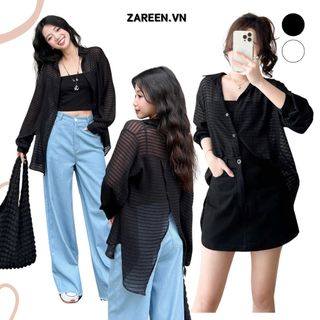 Zareen | áo sơ mi voan sọc vạt xéo zareen som69 - đen