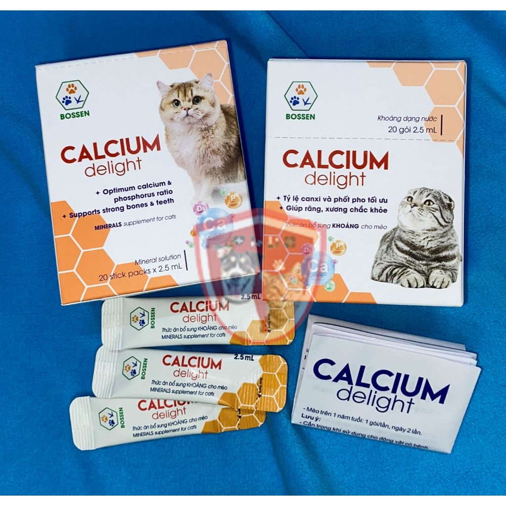 Calci nước - BOSSEN Calcium delight -  Bổ sung canxi, khoáng dạng nước cho mèo - Gói 2.5ml