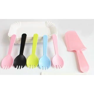 Set đĩa muỗng ăn bánh kem - Set 10 đĩa giấy, 10 nĩa muỗng