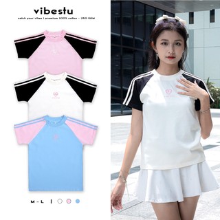 Áo Thun Baby Tee Sọc Tay VIBESTU, Áo Thun Trơn Nữ Local Brand 250Gsm 100% Cotton