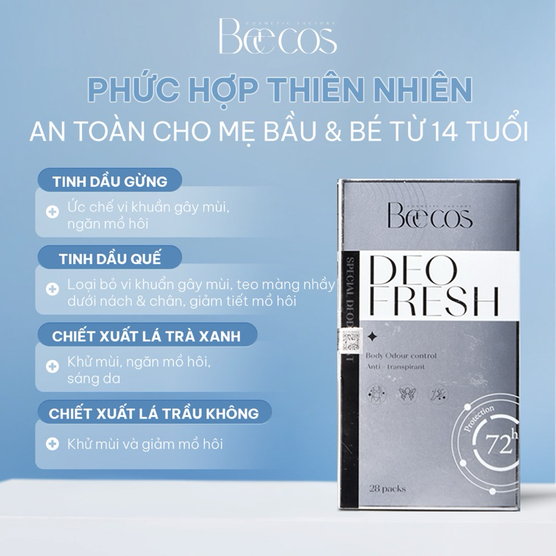 Gạc Lau Khử Mùi Beecos Deo Fresh Khử Mùi Hôi Chân Hôi Nách Ngăn Tiết Mùi Hôi Đến 72h - Fullsize
