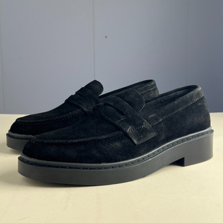 Dustino loafer da lộn màu đen cho nam đế nâng chiều cao 4cm. giày lười nam da lộn đen