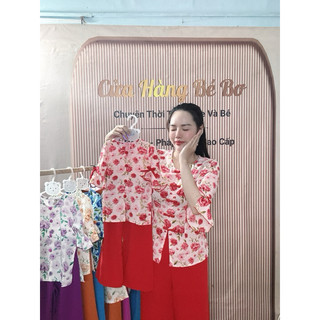 Đồ bà ba mẹ và bé-hoạ tiết hoa lá trẻ trung xinh xắn-chất liệu lụa mango cao cấp