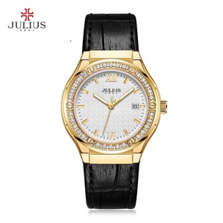 Đồng hồ nữ Julius Hàn Quốc JA-1395 dây da viền đính hạt sang trọng