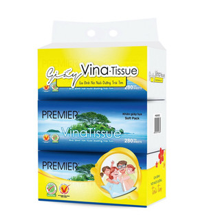 Xo bo 2 lốc 6 gói khăn giấy lụa, premier vinatissue 2 lớp gói 280 tờ