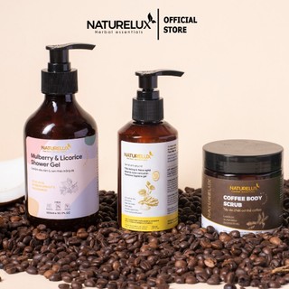 Combo gel tắm trắng da, tẩy da chết body cafe và gel vệ sinh Naturelux - Bộ 3 chăm sóc cơ thể
