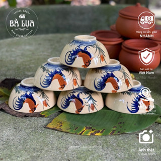 Combo 6 cái chén cơm 12cm vẽ gà thủ công phong cách xưa, không đinh, men bóng đẹp, gốm thủ công Nam Bộ