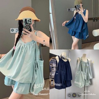 Sét 3 Món Áo Jean Nữ Cổ Yếm Dáng Babydoll Kèm Quần Sooc Bò Ngắn Phối Túi Denim Có Size S M - Halinh Shop- Sét 3 Món Jean