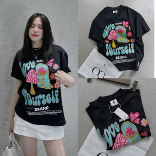 Áo phông nữ đen in hình Love yourself cotton qccc