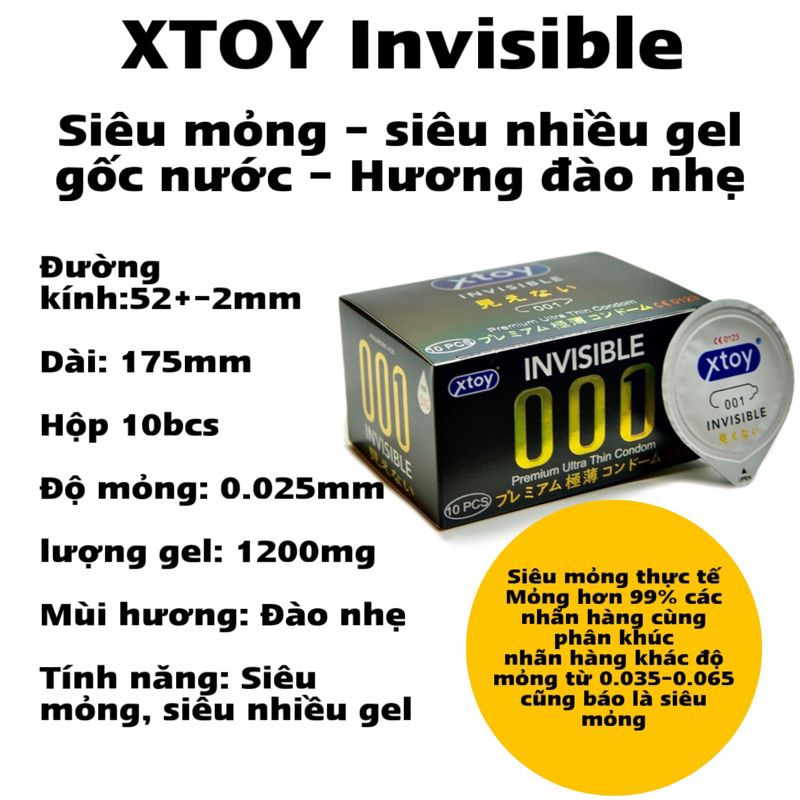 Bao cao su 001 XTOY siêu mỏng 0.01mm nhiều gel có gai bi kéo dài thời gian quan hệ