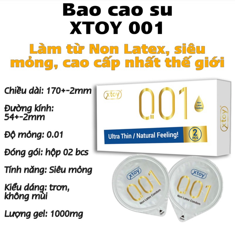 Bao cao su 001 XTOY siêu mỏng 0.01mm nhiều gel có gai bi kéo dài thời gian quan hệ