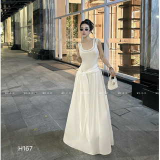 Váy đi dự tiệc, đầm dự tiệc đầm dáng xòe dài 2 dây bản to ôm body liền chân xòe dài eo thắt nơ thiết kế tiểu thư LONA