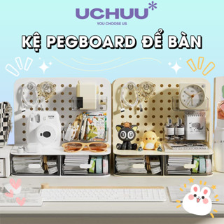 Tủ Bảng Lỗ Uchuu Kệ Pegboard Để Bàn, Kệ Mini Có Ngăn Kéo Trong Suốt Để Đồ Bàn Học, Bàn Làm Việc