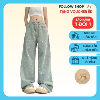 Quần bò dáng xuông đính ngọc nữ tiểu thư