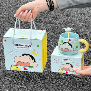 Cốc sứ cute hình Shin cậu bé bút chì, ly sứ dễ thương kèm thìa, set quà sinh nhật tặng bạn gái 440ml