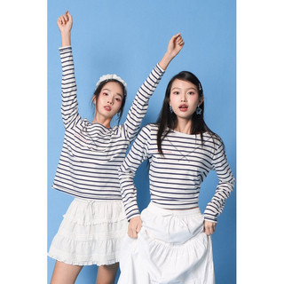 Double Moonshot - Áo thun sọc ngang tay dài thêu She Ate