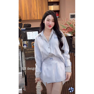 Set áo nơ kẻ thêu nơ mix chân váy