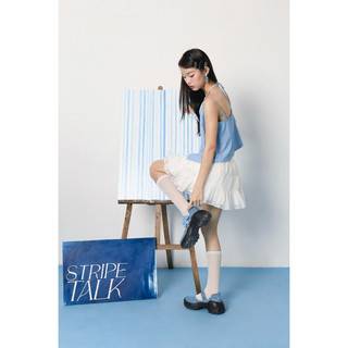 Double Moonshot - Áo 2 dây sọc phối bông hoa Collarbone