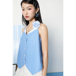 Double Moonshot - Áo 2 dây sọc phối bông hoa Collarbone
