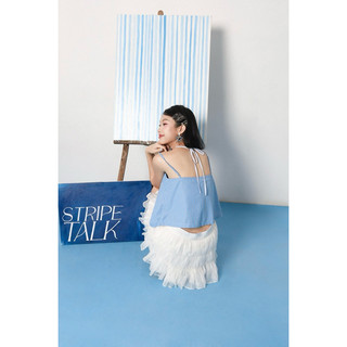 Double Moonshot - Áo 2 dây sọc phối bông hoa Collarbone