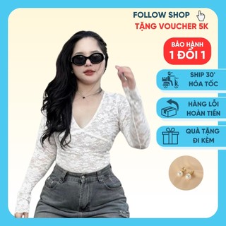 Áo ren size to cho  Bigsize, áo kiểu cổ tim tay dài, chất ren co giãn form ôm quyến rũ cho nữ