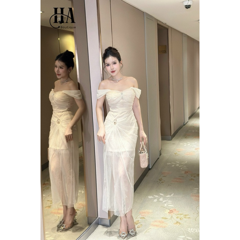 Váy lưới trễ vai 510k sml