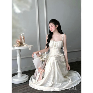 Váy tơ hai dây hoa thêu ngực, chất tơ ngọc trai thêu tỉ mỉ đi chơi đi tiệc tiểu thư nhẹ nhàng