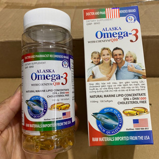 Viên dầu cá ALASKA OMEGA 3 (Hộp trắng) - With Coenzym Q10 - Hộp 100 viên - Giúp bổ não ,sáng mắt ,khỏe tim mạch