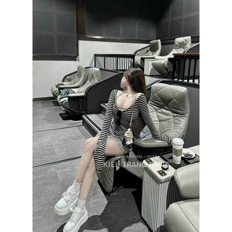 Set Váy Body Thun Kẻ 2 Món (Sẵn Ship)