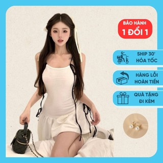 [HOẢ TỐC] Đầm 2 Dây Kiểu Thắt Nơ Dáng Xòe Xinh Xắn