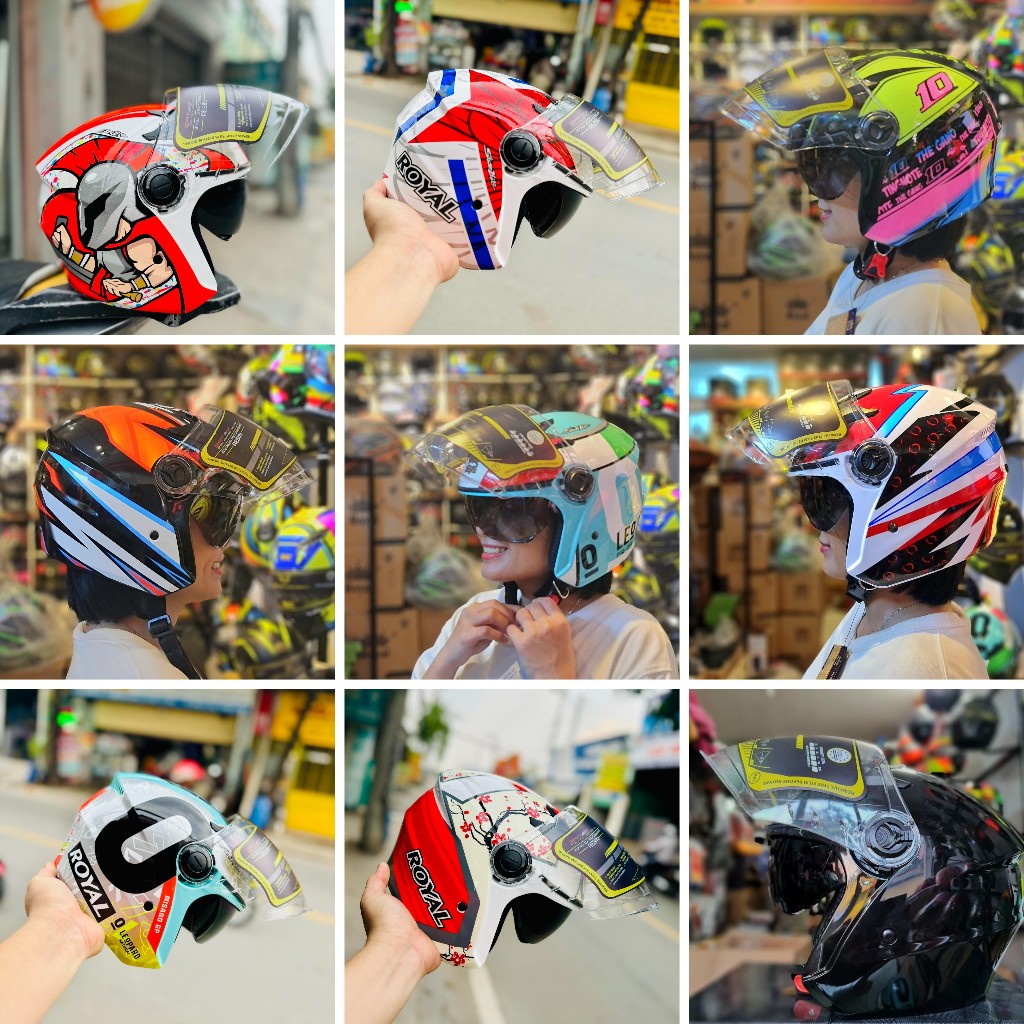 Mũ bảo hiểm 3/4 2 kính M268 chính hãng-Nón bảo hiểm Royal M268 nhiều tem đẹp đi phố,đi chơi,đi phượt