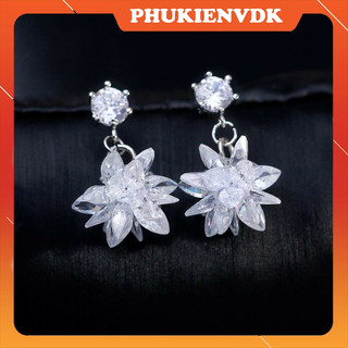 Bông tai hoa tuyết đính đá zircon mạ bạc sang trọng cao cấp MS58