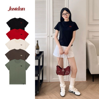  Áo Thun Nữ Baby Tee JUSTDUN B2 – Thêu “BLACK PEARL” Ver2 Chất Cotton Mềm Mịn Co Giãn Nhẹ 