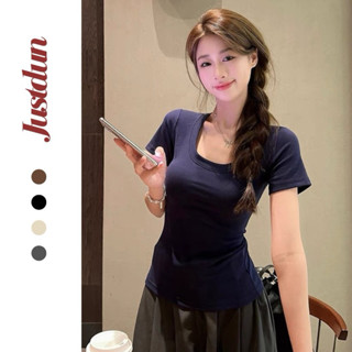 [Bản mới] Áo thun cotton cổ vuông ôm body Justdun A38
