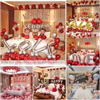[ TẶNG BƠM VÀ KEO DÁN] Sét Bóng Happy Wedding Trang Trí Phòng Cưới HOT[ Tặng 100 Cánh Hoa]