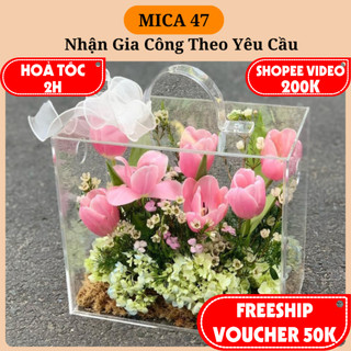 Hộp hoa mica trong suốt - hộp hoa vali mica - hộp đựng hoa, sen đá - hộp đựng quà bằng mica