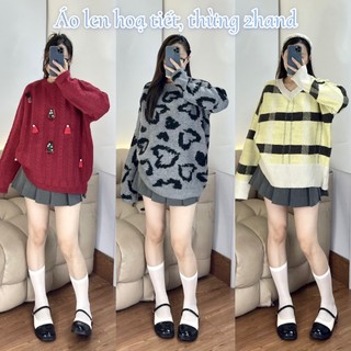 Áo len thừng họa tiết 2hand fom rộng chùm mông đọc kĩ mô tả